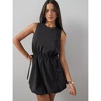 The Very Collection Puffball Hem Cinched Waist Mini Dress - Black