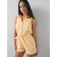 The Very Collection Broderie Tie Front Playsuit - Yellow