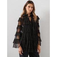 Allsaints Aude Ruffle Cape - Black