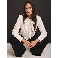 Mint Velvet Ivory Sequin Bow Jacket - White