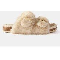 Mint Velvet Two Strap Faux Fur Slipper - Cream