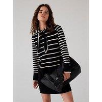 Mint Velvet Stripe Scarf Knit Dress - Black