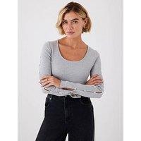 Mint Velvet Scoop Neck Rib Top - Grey