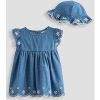 The Very Collection Broderie Frill Dress And Hat Set - Blue