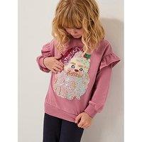 Monsoon Girls Christmas Santa Embroidered Sweat - Pink