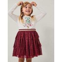 Monsoon Girls Christmas Raspberry Red Tree Dress - Red