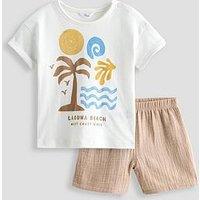 The Very Collection Baby Boy Holiday Palm Tree T-Shirt And Short Jersey Set - Brown