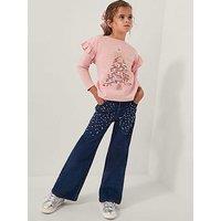 Monsoon Girls Christmas Tree Sequin Marl Tshirt - Pink
