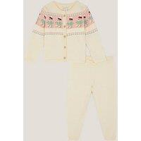 Monsoon Baby Girls Bear Fairsle Cardigan & Legging Set - Light Cream