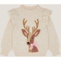 Monsoon Girls Christmas Deer Knitted Jumper - Cream