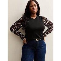 New Look Curves Soft Touch Printed Long Sleeve Top - Black