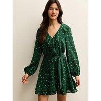 New Look Spot Chiffon Ruffle Mini Dress - Green