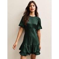 New Look Dark Green Jaquard Feather Pattern Mini Dress