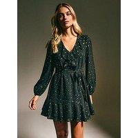 New Look Chiffon Metallic Pattern Mini Dress - Black
