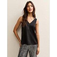 New Look Black Satin V-Neck Top