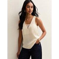 New Look Cream Lace Insert V-Neck Top