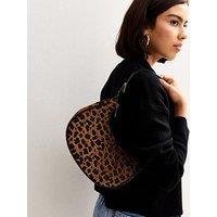 New Look Leopard Print Textured Shoulder Bag - Brown