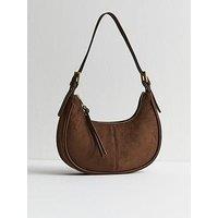 New Look Faux Suede Scoop Shoulder Bag - Brown