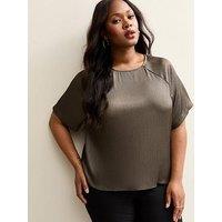 New Look Curves Grey Metallic Short Sleeve Blouse