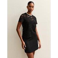 New Look Black Lace Faux Pearl Trim Top