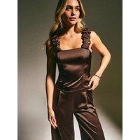 New Look Mid Brown Satin Ruched Strap Cami