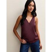 New Look Dark Burgundy Satin V-Neck Top
