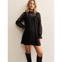 New Look Black Lace Detail 2 In 1 Mini Smock Dress