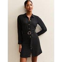New Look Belted Button Through Mini Shirt Dress - Black