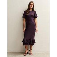 New Look Feather Jacquard Satin Midi Dress - Burgundy