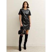 New Look Black Faux Leather Short Sleeve Mini Dress