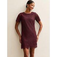 New Look Dark Burgundy Lace T Shirt Mini Dress