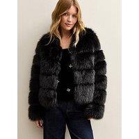 New Look Panelled Faux Fur Jacket - Black
