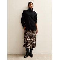 New Look Brown Leopard Print Satin Midi Skirt