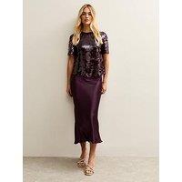 New Look Dark Burgundy Satin Bias Cut Midi Skirt