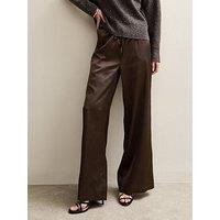 New Look Satin Wide Leg Trousers - Dark Brown
