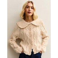 New Look Cable Knit Collared Cardigan - Cream
