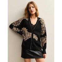 New Look Black Paisley Jacquard Cardigan