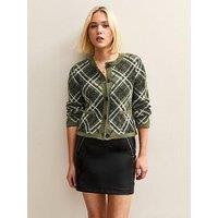 New Look Diagonal Check Double Pocket Cardigan - Green