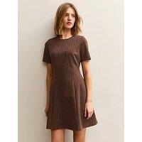 New Look Brown Pinstriped Short Sleeve Mini Dress