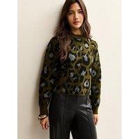 New Look Animal Patterned Crew Neck Jumper - Green