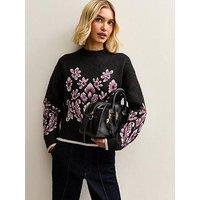 New Look Floral High Neck Jumper - Black
