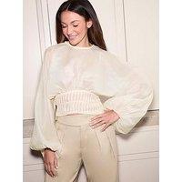 Michelle Keegan Waist Detail Batwing Blouse - Natural