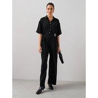 The Very Collection Belted Button Down Jumpsuit - Black