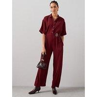 The Very Collection Belted Button Down Jumpsuit - Dark Red