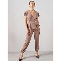 The Very Collection Wrap Belted Jumpsuit - Mocha