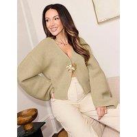 Michelle Keegan Batwing Cardigan With Gold Hardware - Olive