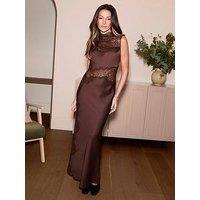 Michelle Keegan Lace Detail Column Dress - Brown