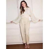 Michelle Keegan Buckle Detail Barrel Leg Trousers - Beige