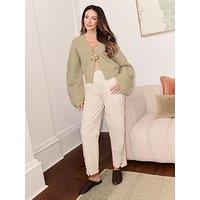 Michelle Keegan Braided Detail Barrel Leg Trouser - Beige