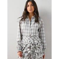 The Very Collection Checked Ruffle Neck Blouse Co-Ord - Blue